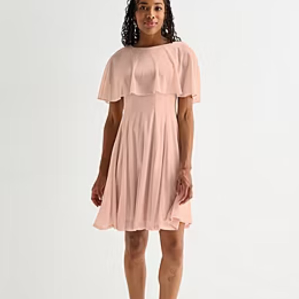 Danny & Nicole Blush Pink Cape-Sleeve Fit to Flare Dress Sz 18 NWT